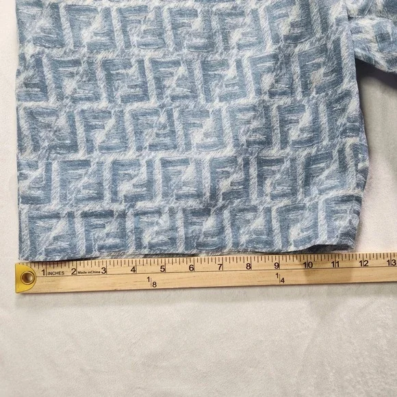 Fendi FF Logo Linen Shorts Mens Bermuda Blue White IT 52 FB0821 AR62 - Picture 11 of 15